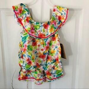 NWT FOREVER ME 2 piece colorful floral tropical off the shoulder outfit SZ 5